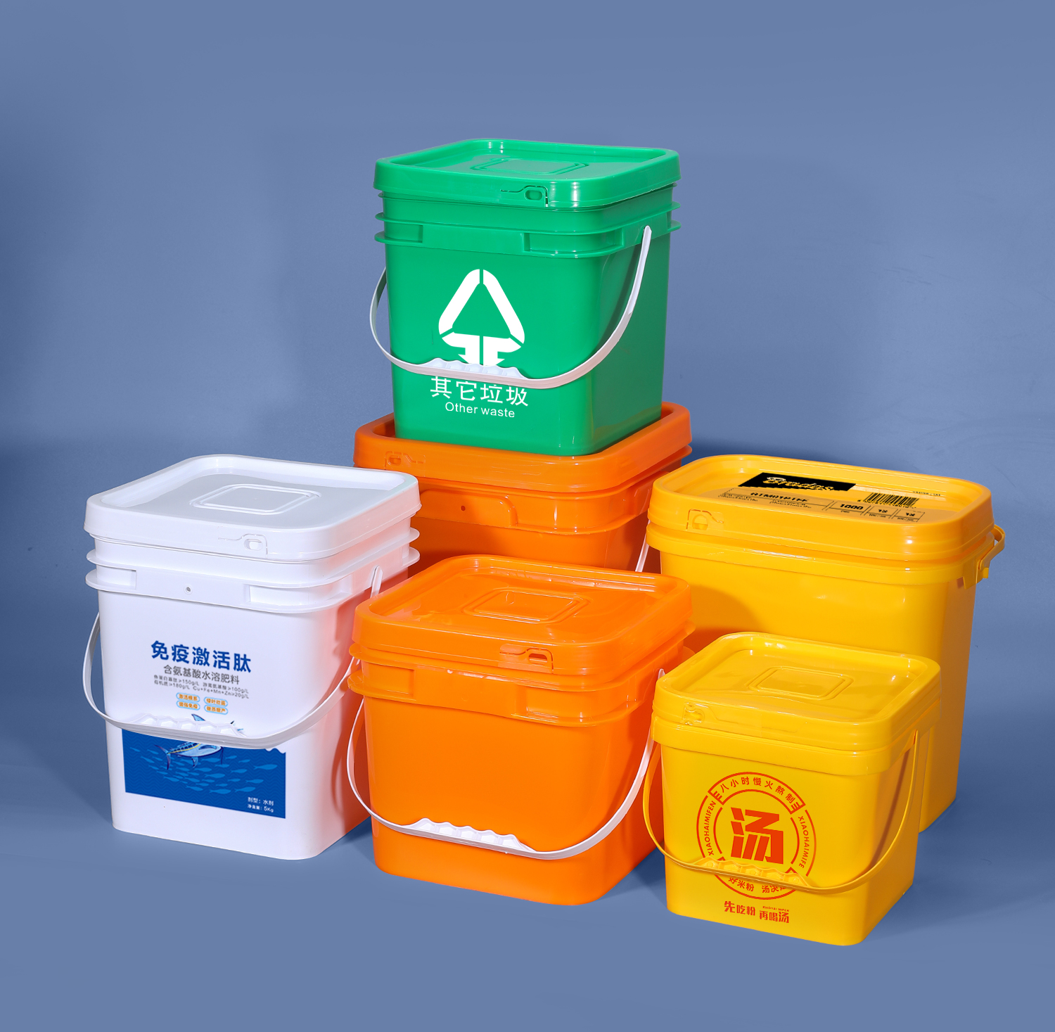White Food Storage Food Grade 5L Rectangular Square Plastic Pail With Lid Handle