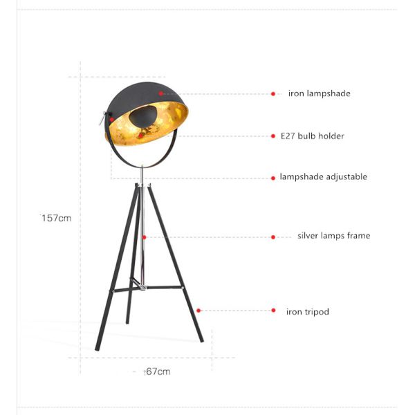 Vintage Loft Retro Black Iron Floor Lamp for Foyer Bed Room Workshop Tripod vintage floor lamp(WH-VFL-05)