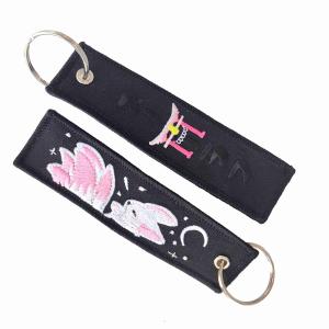 Embroidered Fashion Design Fabric Embroidery Jet Tag Custom Keychains Woven Double-side Keychain