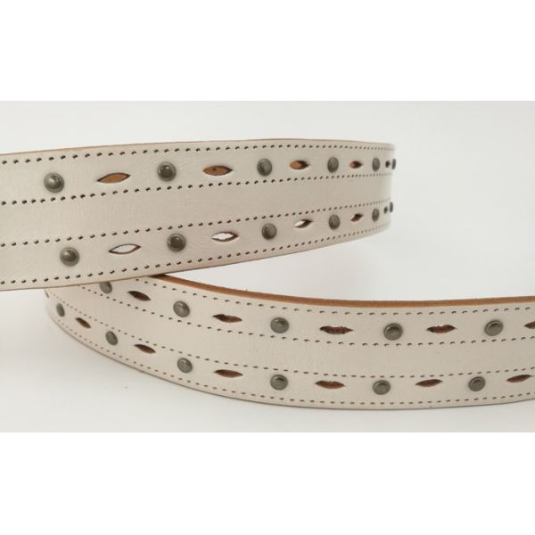 Anti Silver Buckle Mens White Leather Belt , White Studded Belt 3.7cm Width
