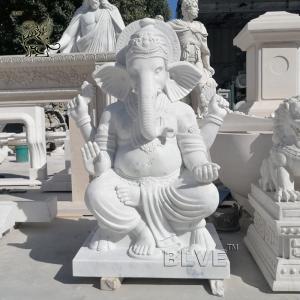 China Lord Ganesh Statues Marble Sculpture Life Size Hindu God Garden Statue White Stone Carving Indian Religions wholesale