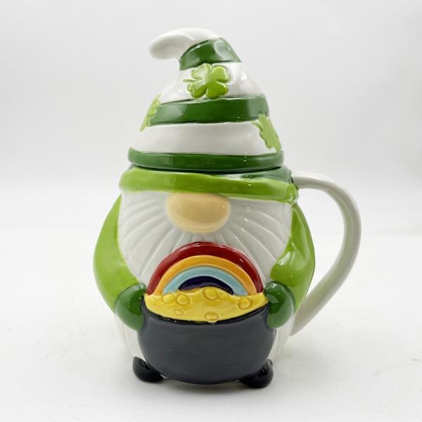 Quality Custom Creative 3d Christmas Ceramic Mugs Spring Gnome Green Color Decorations With Lid for sale