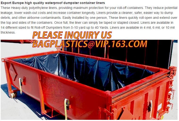 Waste Disposal Dumpster, Open Top Roll Off Drawstring Container Liners, Dumpster Liners, Facility Liners