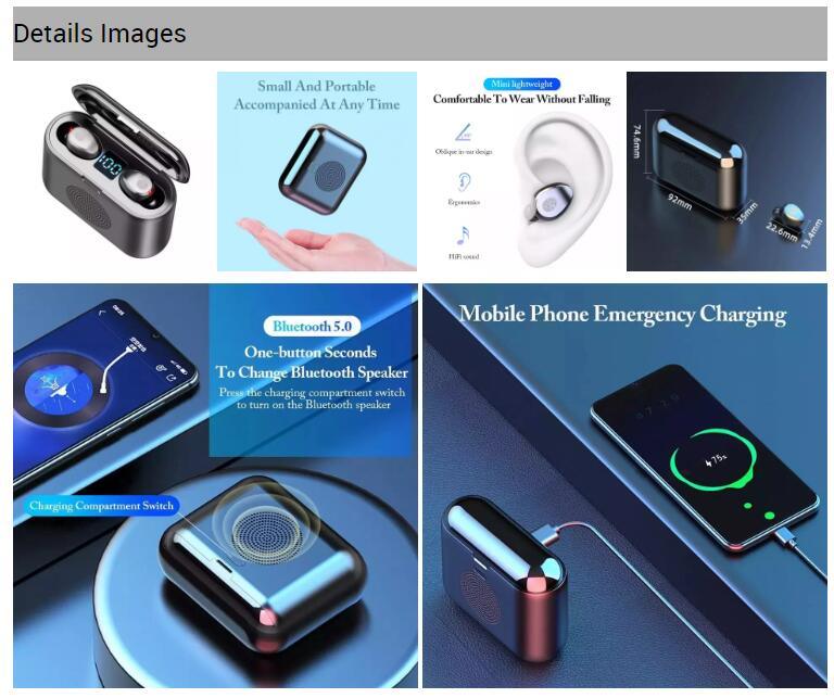New F9 LED Power Display Smart Touch Earbuds Tws Sound Speaker True Wireless Headset Headphone (with 2000mAh Power Charging Case)