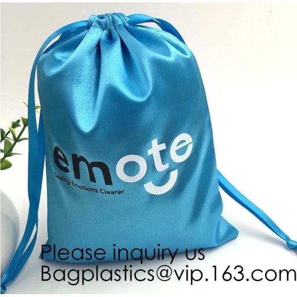 Gold Blue White Satin Packaging Bag For Towel,White Satin Bag With Gold Printing,Silk Packaging Bags For Clothing Indust
