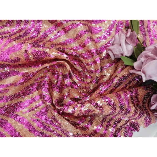 Tiger Pattern Animal Design Embroidered Sequin Lace Fabric purple Color