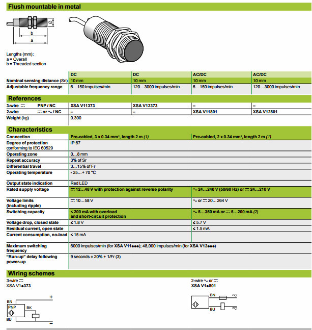 Industry IP67 Inductive Proximity Sensor XSAV11373 For Speed Control