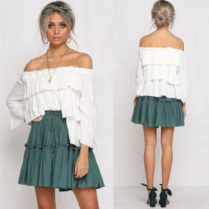 China Womens Tops Blouses 2018 Off Shoulder Ruffle Top In White wholesale