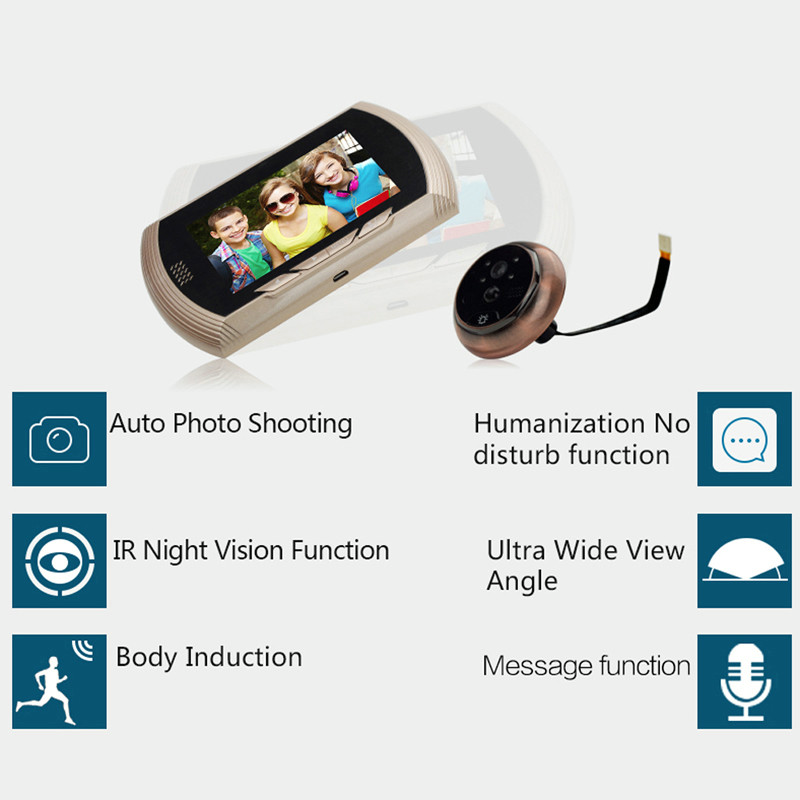 4.3" Digital Door Peephole Viewer Photo Video Camera Recorder Home Security Smart PIR Video Doorbell IR LED Night Vision
