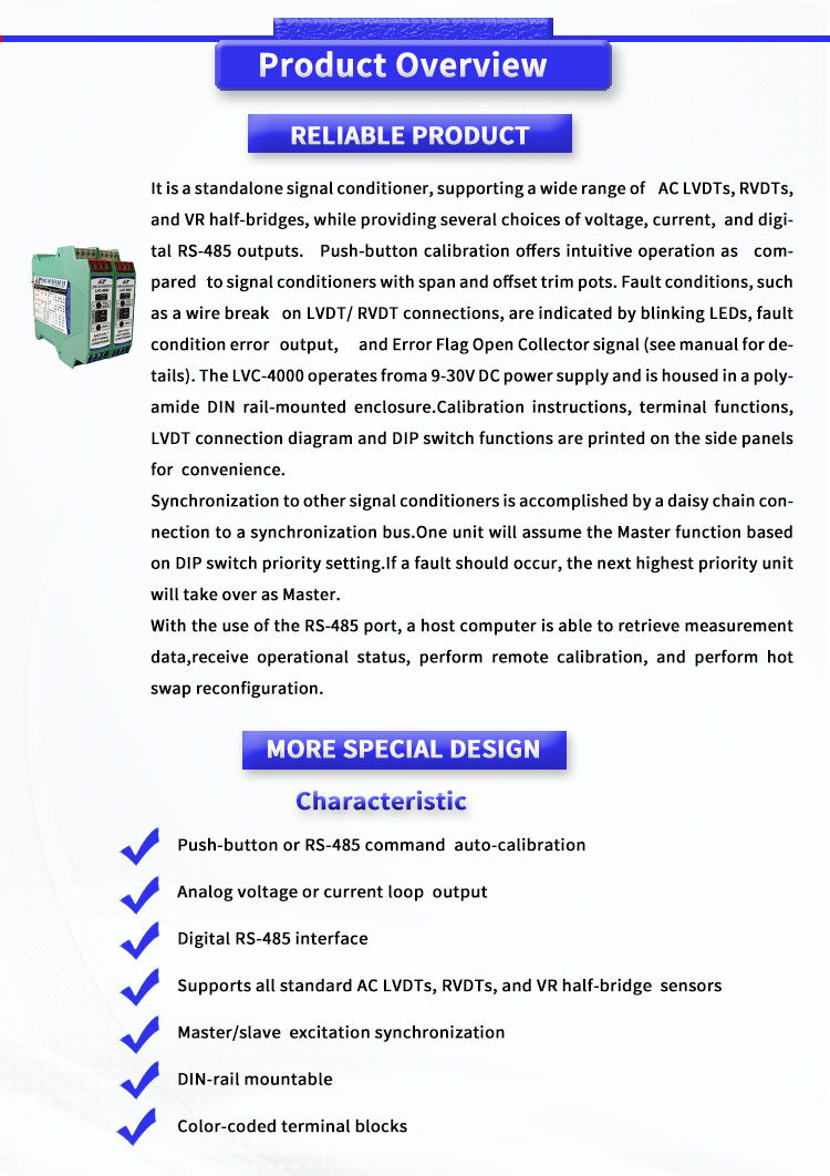 Half Bridge Sensor Differential Transmitter for UNIVO LVC4000 q Displacement Sensor