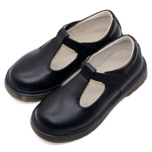 Black Leather School Shoes Customized With Flat Heel / Rubber Sole