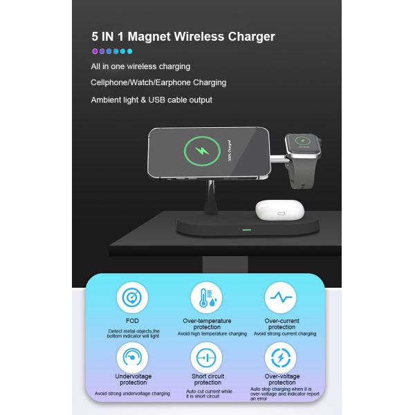 5-in-1 Multi-functional Wireless Charging Station With Night Light