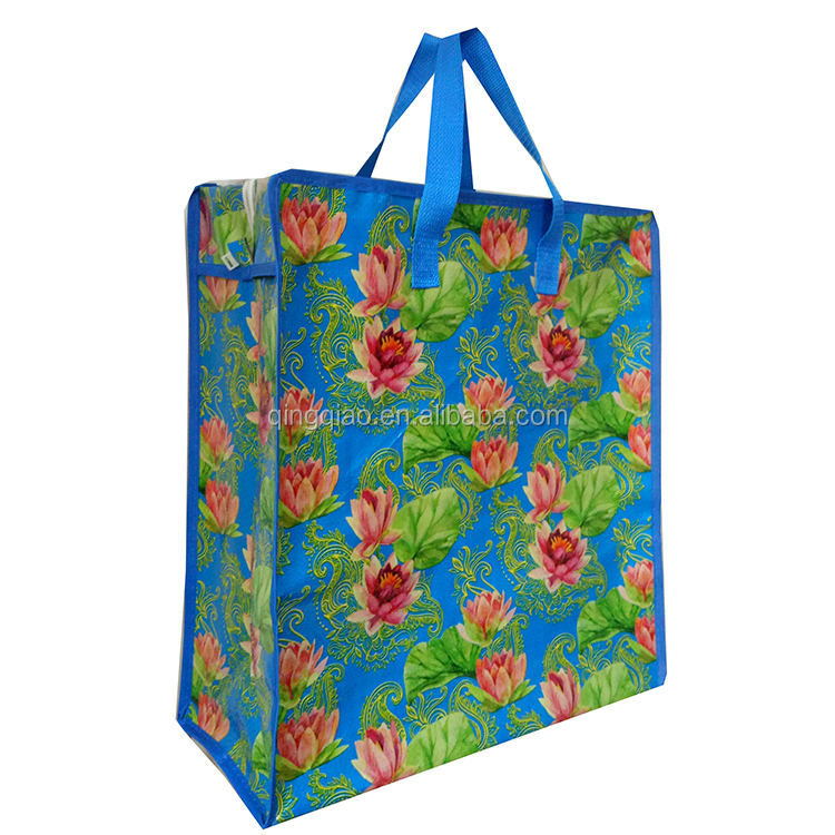 Customized Size Printing Design Pp Woven Zip Shopping Polypropylene Bags Supplier