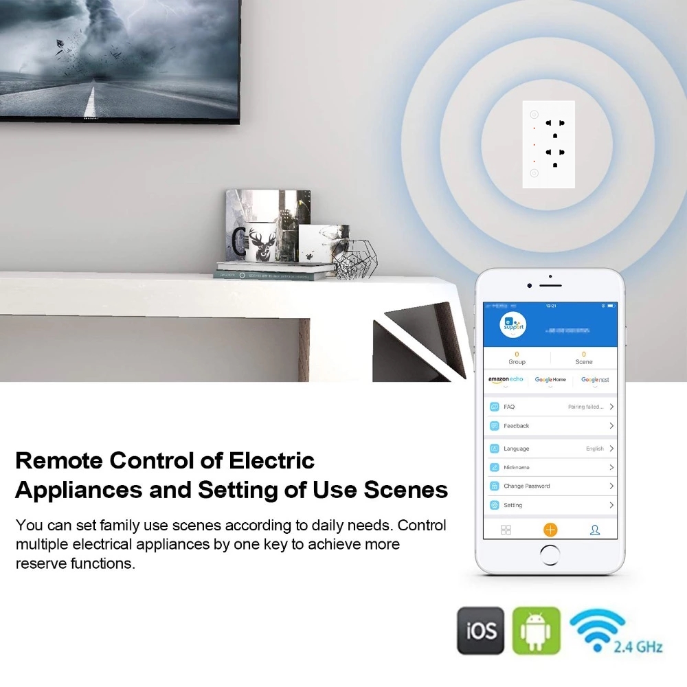 16A 3kw Wireless Multi Plug ZigBee Multi Outlet Remote Control