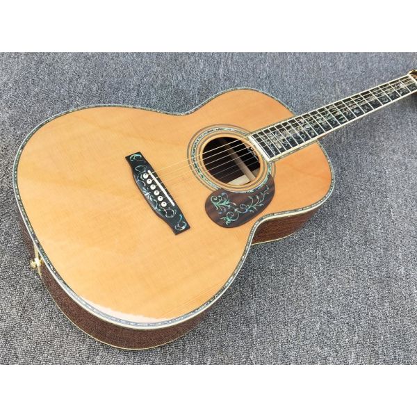 39" 000 Style Acoustic Guitar,Ebony Fretboard,Abalone inlay,One piece of neck,Solid Spruce top acoustic guitar