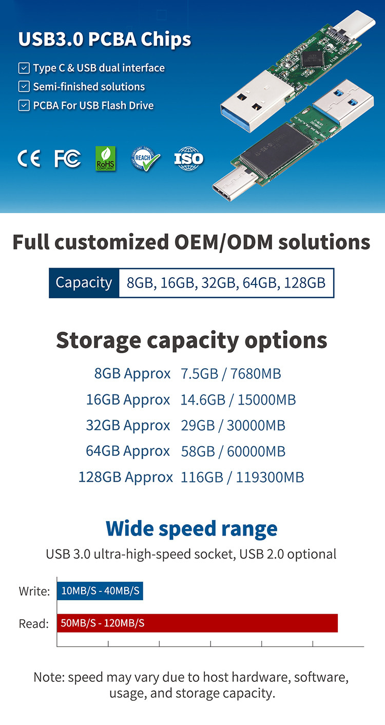 2.0 3.0 Usb Flash Drive Chip 2 In 1 USB OTG Chip PCBA Chip 8GB 16GB 32GB 64GB 128GB