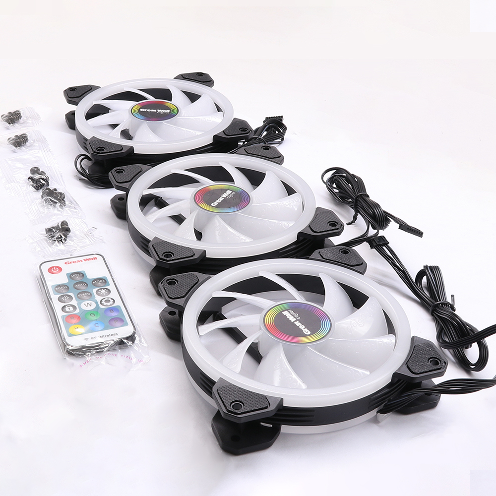 RGB Computer Fan 120mm 4pin Dual Aura Fan with Remote Controller Computer RGB Cooling Fans