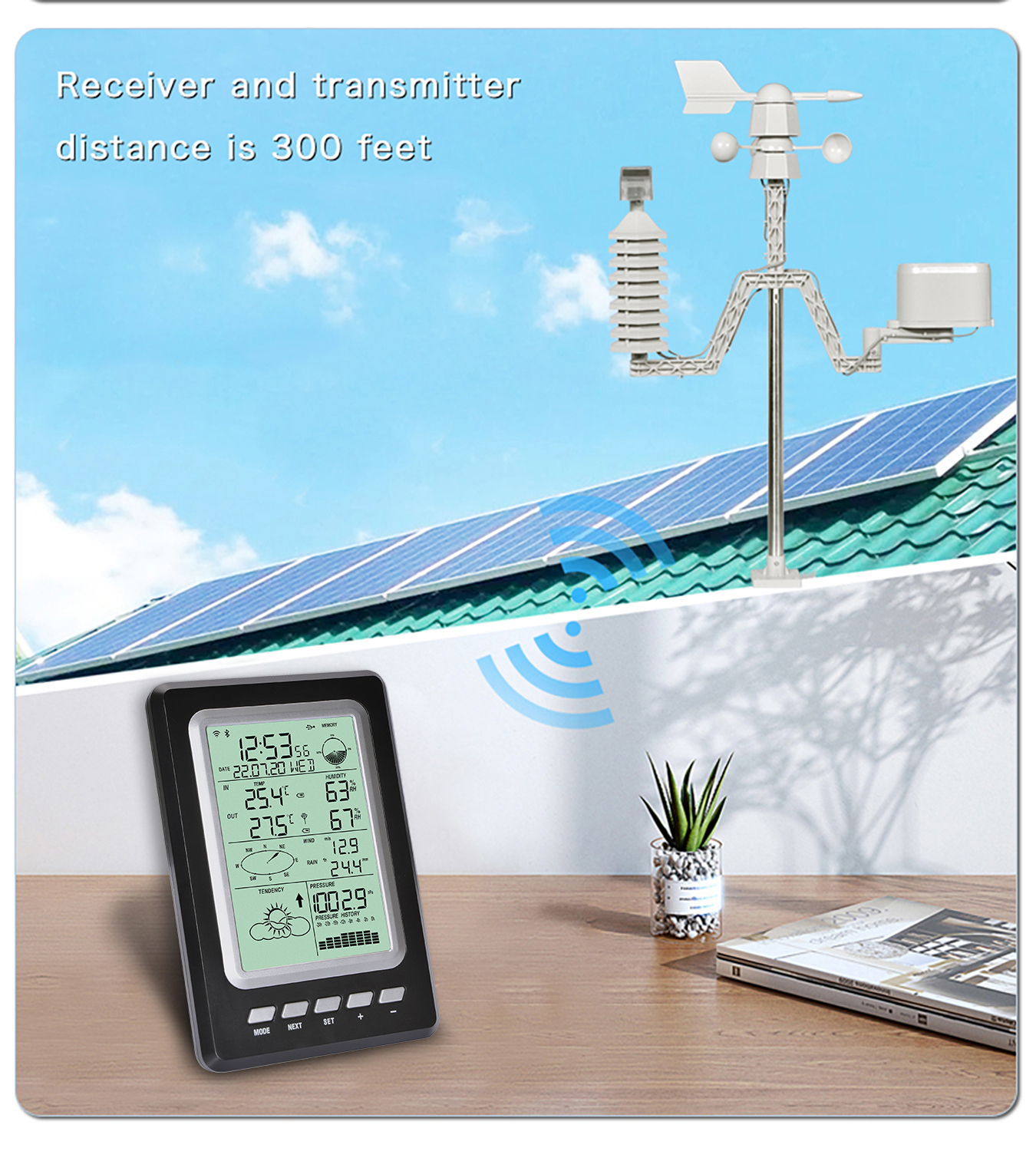 Solar Powered Weather Station With Wireless WIFI And LCD Display Size 189*125*27mm