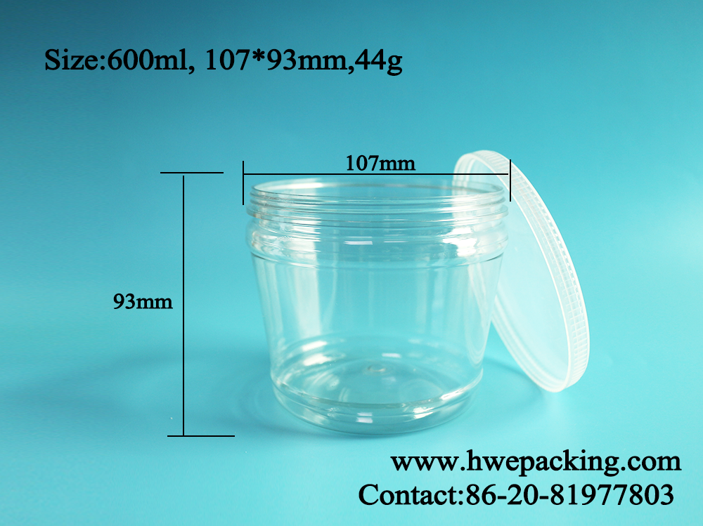 Clear Plastic Packaging Jar 680ml Circular Truncated Cone Shape Round Plastic Container