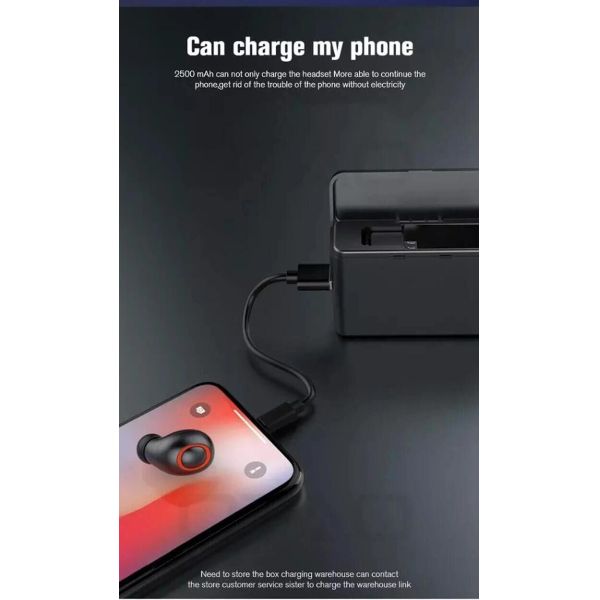 Bluetooth Earpieces Tws Mini Earpieces Wireless in Ear Earbuds Sans Fil Handsfree Bluetooth Headsets (with 2500mAh Power Bank charging case)