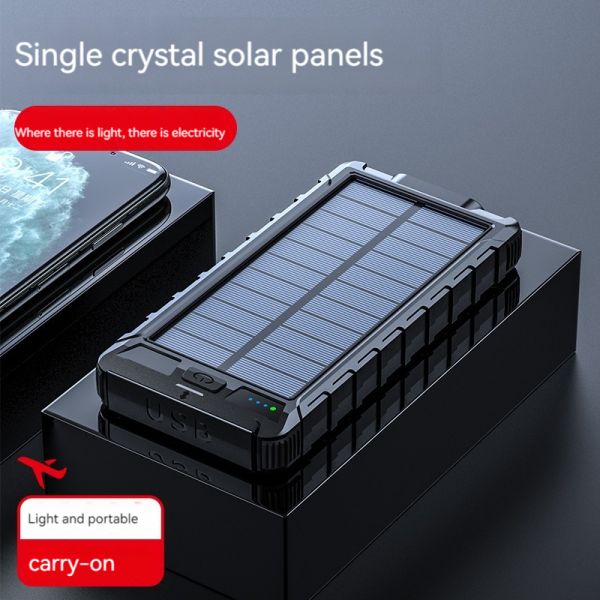 Mobile Phones Devices 10000mAh Solar Power Bank With Compass And 2.1A Output