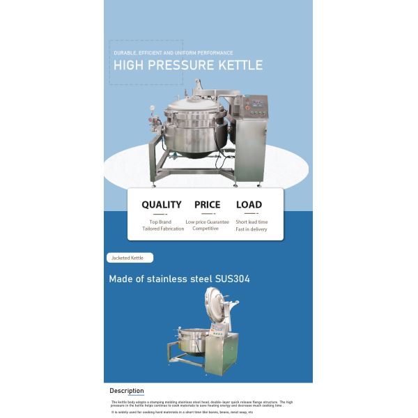 304 Stainless Steel High Pressure Jacket Cooking Kettle for Vegetable Processing Plant