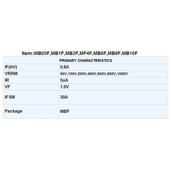 0.8A 1000V MBF MB1F~MB10F Bridge Rectifier for LED Lighting