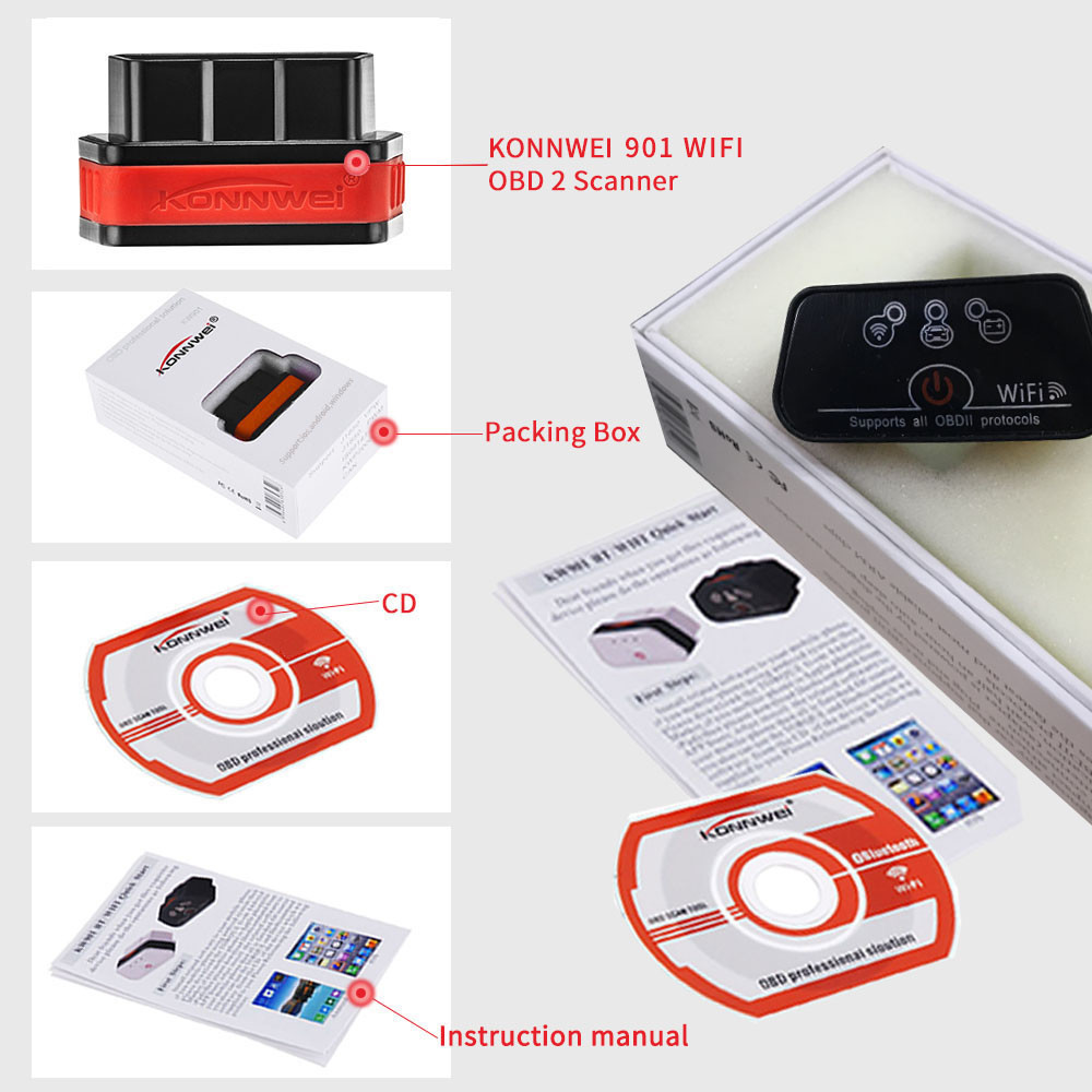 Easy Installation Konnwei Scan Tool KONNWEI KW901 WIFI Obd2 V1.5 Elm327 Bluetooth Wifi