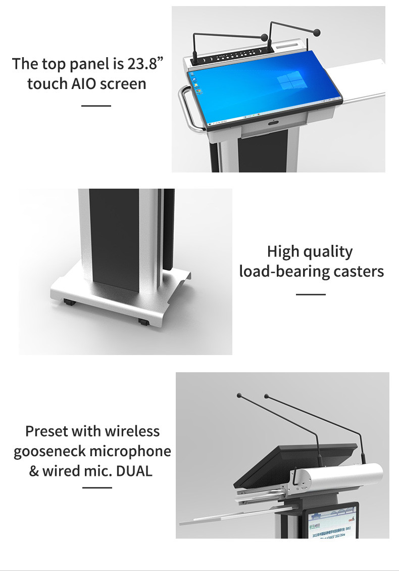 Portable Auditorium Smart Podium With 32" Front Screen / Height Adjustable Digital Lectern