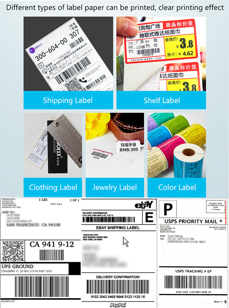 Label Express Waybill Product Price Sticker USB Bluetooth 3 Inch Thermal Barcode Printer For MAC OS Windows Android IOS