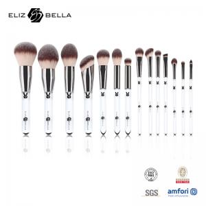 China 14PCS Professional Quality Makeup Brush Set Shiny Silver Ferrule And Clear Plastic Handle wholesale