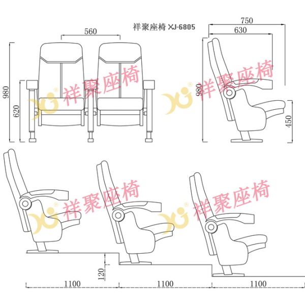 Plastic Outer Frame Metal Frame Theater Hall Seating With Bottle Holder Fixed Legs
