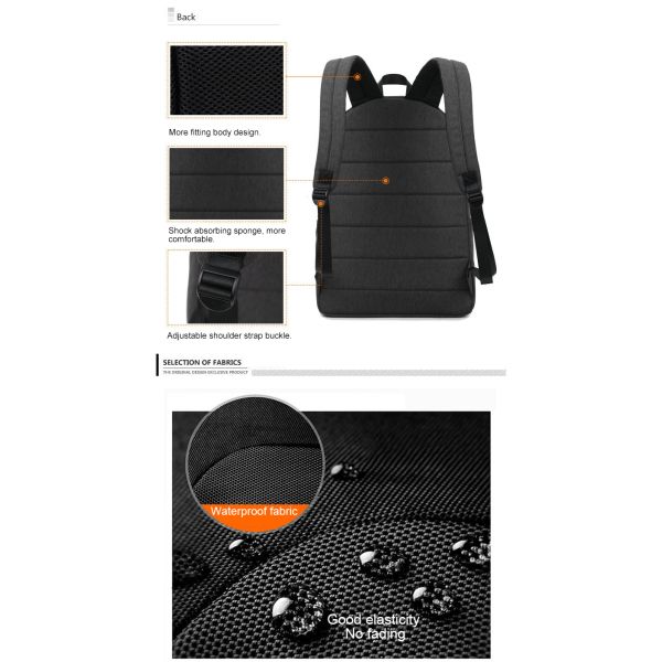 Zipper Closure Student School Backpack 24L Waterproof Laptop Rucksack