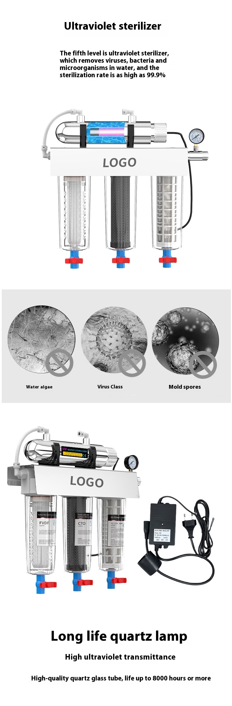 10 Inch UV Ultrafiltration Water Purifier Tap Water 5 Stage Water Filters System