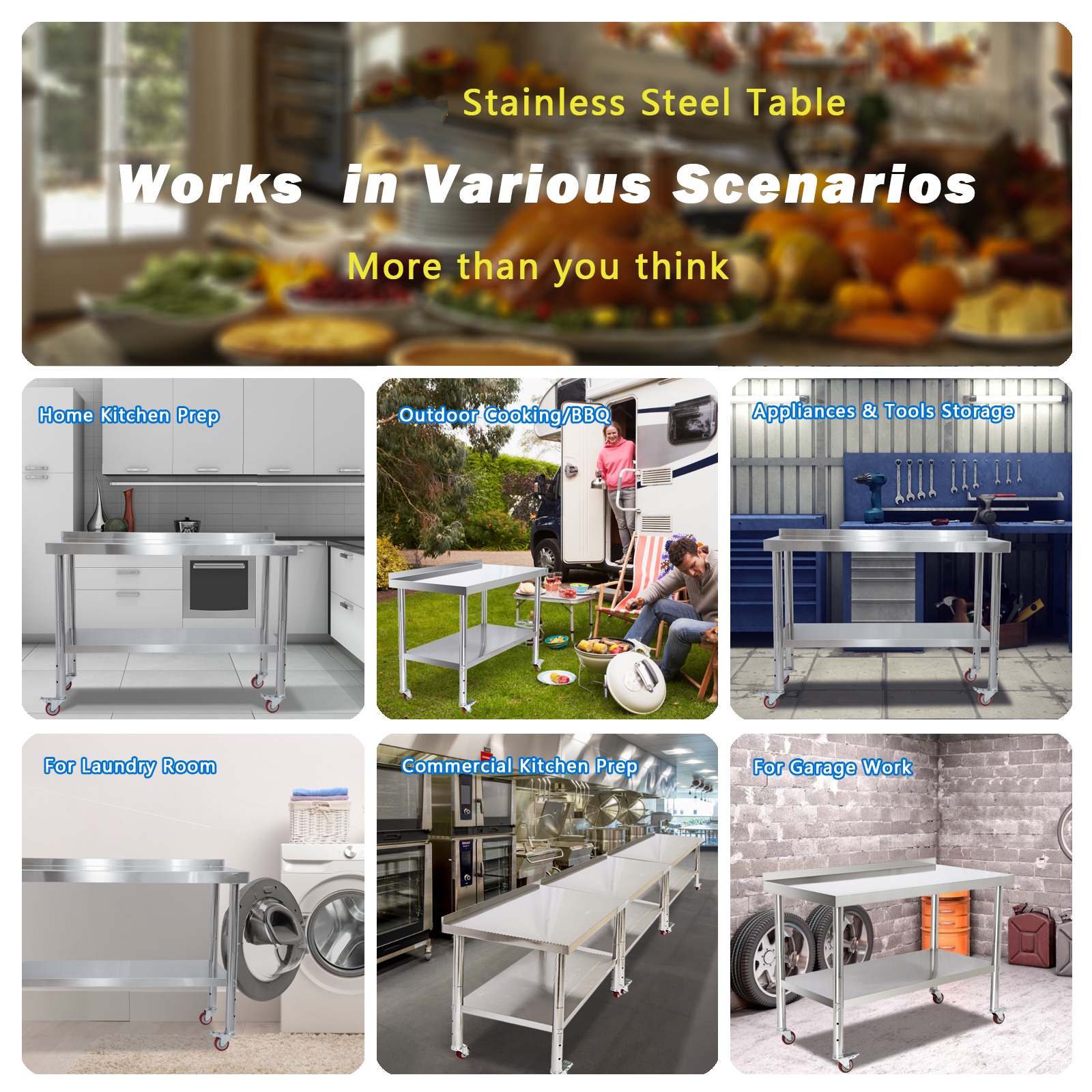 Customizable Stainless Steel Worktable with Adjustable Height Legs and Corrosion Resistance for Heavy-Duty Kitchen Use