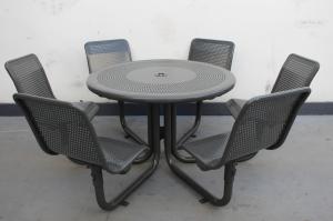 Commercial Metal Picnic Table And Chair Set Round Shape Weather Resistant