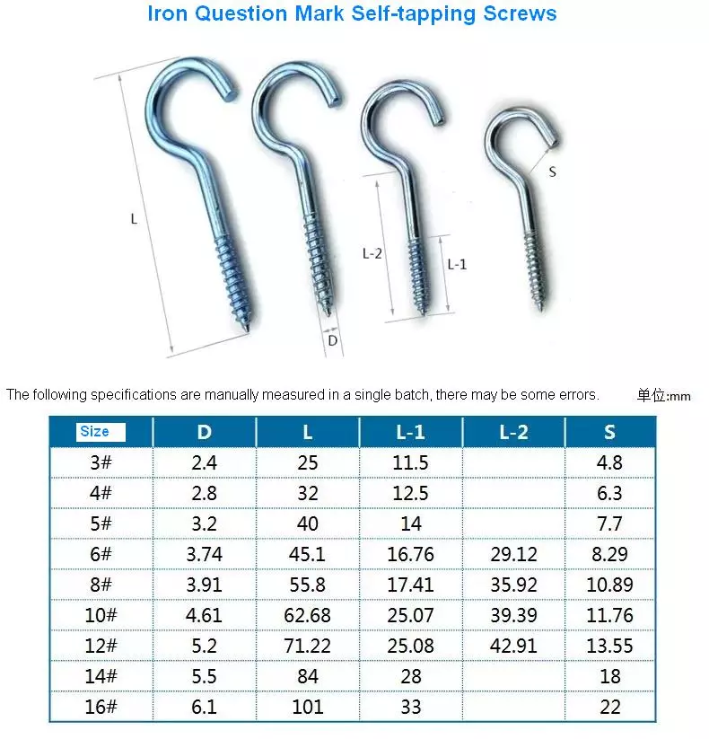 Stainless Steel Carbon Steel Wood Black Lag Eye Screw with GB Standard M1.6 M2 M2.5 M3 M4 M5 M6 M8 M10 M12 M14 M16 M20 and Plain Finish