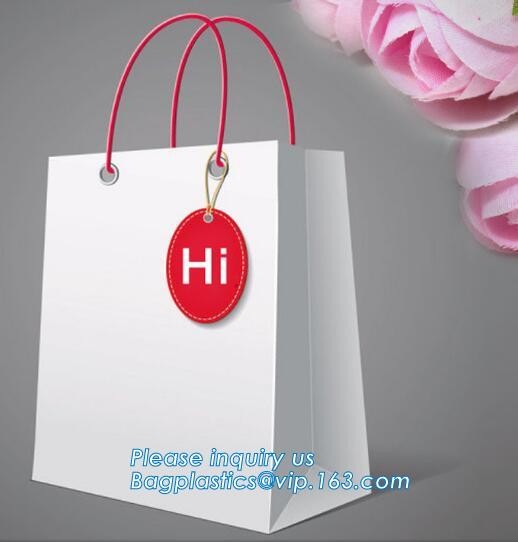 Customized Cut Printed Coated Paper Shopping Bag with Matt Lamination,rope handle custom logo printed white paper bag