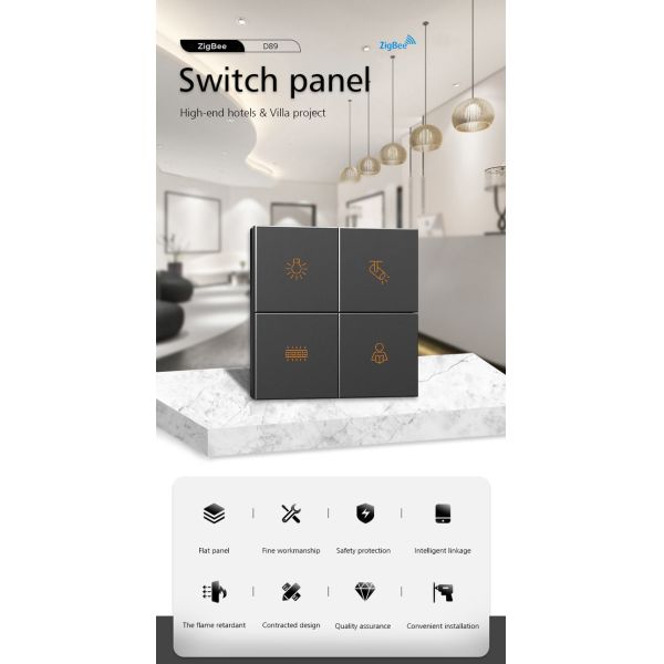Tuya 3.0 Zigbee Wall Panel Metal Push Button White / Silver Color UK Square Box