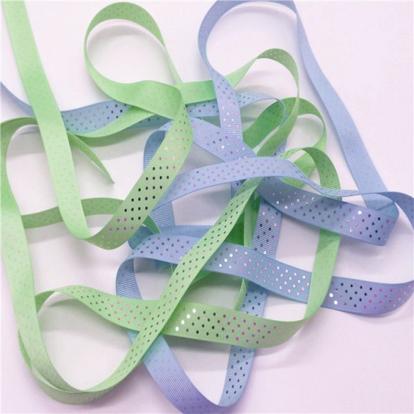High Quality foil personalised printed ribbon silver Dots Polyester For Gift Packing