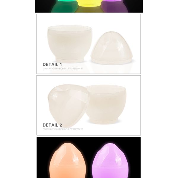 Party supplies high quality egg shaped 135ml ps plastic dessert luminous cup