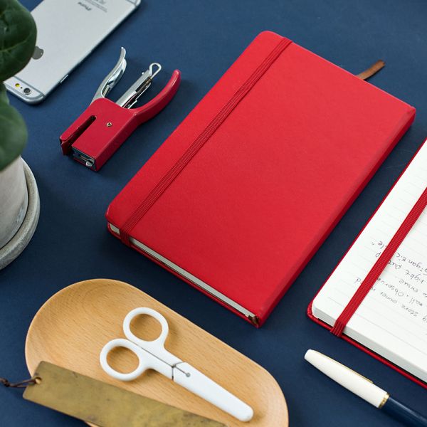 Black / Red / Black PU Leather Journal , 192 Pages Hardcover Dotted Notebook