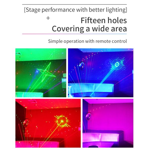 15 Eyes RGB Party Lights Stage Light by DMX512 Control Sound Activated LED Pattern Strobe Lights for Parties Club Bar Di