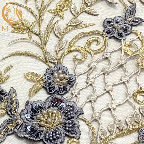 Multicolor 3D Applique Fabric Beaded Embroidery Lace For Evening Dress
