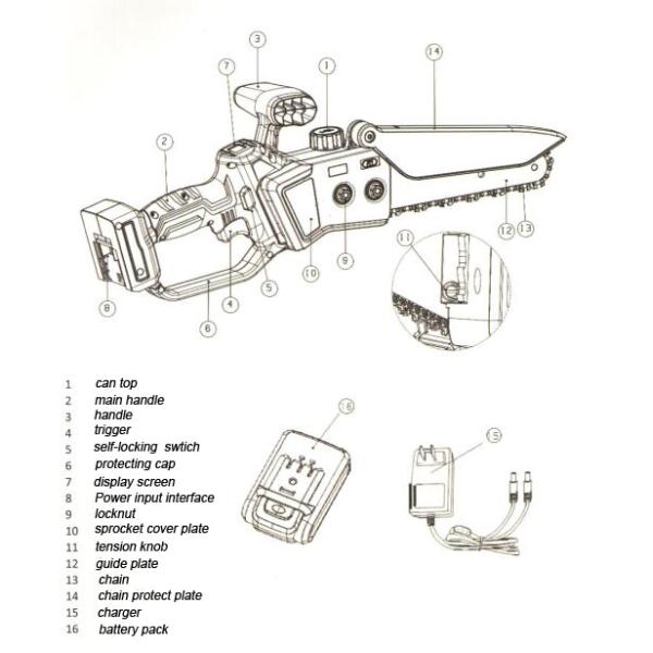5.0Ah Lithium Ion Brushless Cordless Portable Chain Saw 16in Self Sharpening
