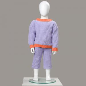 China Customized Long Sleeve Chunky Color Block Sweater 2PCS 100% Cotton Contrast Knit Wear Jumper Knit Long Pants Kids wholesale