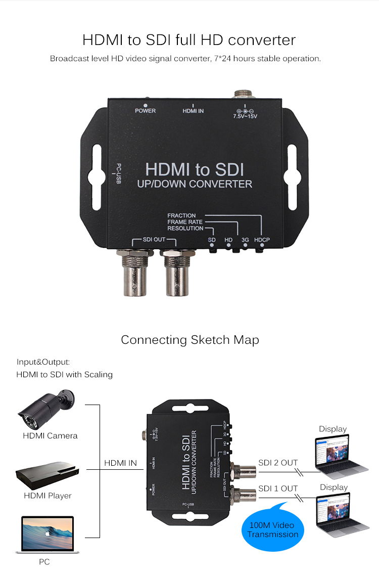 Independent Audio Selection HDMI to SDI Video Converter with Up/Down Scaling
