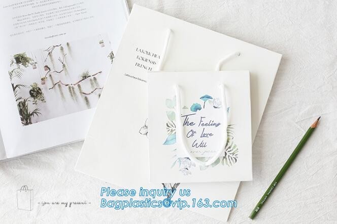 Customized Cut Printed Coated Paper Shopping Bag with Matt Lamination,rope handle custom logo printed white paper bag
