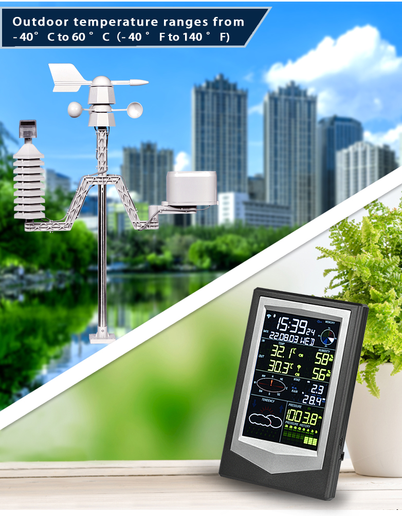 Household Wireless Weather Station With Solar Color Screen Temperature And Humidity Sensor
