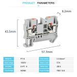 PT6 Push-in Terminal Block Din Rail 6mm² Screwless Spring Feed-Through Connector